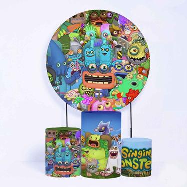 Imagem de Kit Painel de Festa Redondo de 1,30m e Trio de Cilindros My Singing - Fera Print