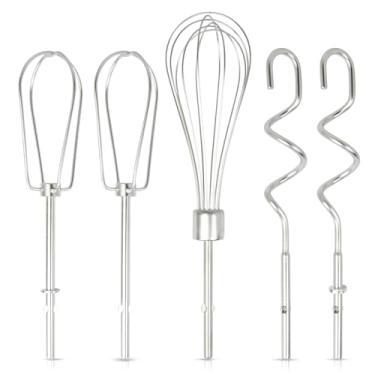 Imagem de 5 peças de acessórios de batedeira manual para Kitchenaid, batedores de substituição para batedeira manual profissional, ganchos de batedor e massa, batedores de substituição para batedeira manual