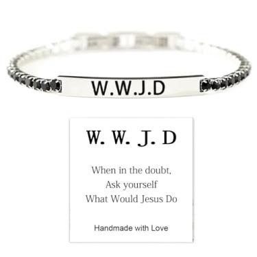 Imagem de sunglnl Pulseira God Is First, GOD IS FIRST IM SECOND Pulseira de Cristal Cristão Inspiradora Gravada Versos da Bíblia Cruz Pulseira de Aço Inoxidável para Mulheres Homens Joias Fé, 18.5CM, Aço