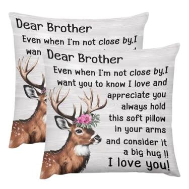 Imagem de ITFRO Pacote com 2 presentes de irmão segure este travesseiro macio em seus braços e considere um grande abraço dia das mães pelúcia curta ambos os lados cervo quadrado capa de almofada decoração de
