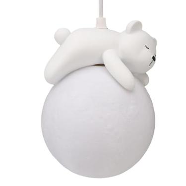 Imagem de Lunagem da Lua Luz, Urso Lua Pingente Lâmpada 3D Lugar Teto Leve Lâmpada de Penduramento para Quarto Crianças Craço Canhão Caprichoso