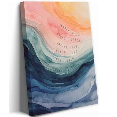 Imagem de Arte de parede em tela de saúde mental inspirar exalar meditação pintura decoração de parede aquarela terapia abstrata escritório pôster arte para sala de aconselhamento escolar, decoração de móveis