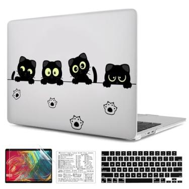 Imagem de QCzyc Capa de plástico compatível com MacBook Air de 15 polegadas M4 2025 2024 2023 versão A3241 M3 A3114 M2 A2941 com capa de teclado e adesivo para teclado Mac OS (Black Cat A)
