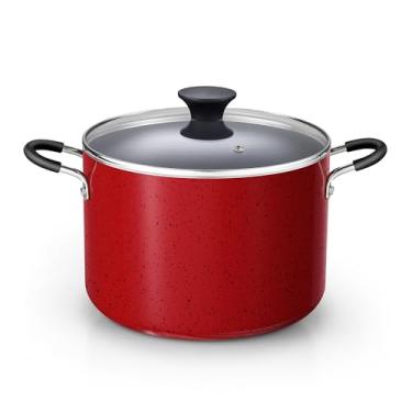 Imagem de Cook N Home Panela antiaderente com tampa de 8 litros, panela de sopa profissional, panelas de conservas, vermelho mármore
