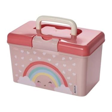 Imagem de Maleta Organizadora Caixa Alça e Trava Multiuso Remédios Arco Iris Rosa 1,7L - Plasútil Baby