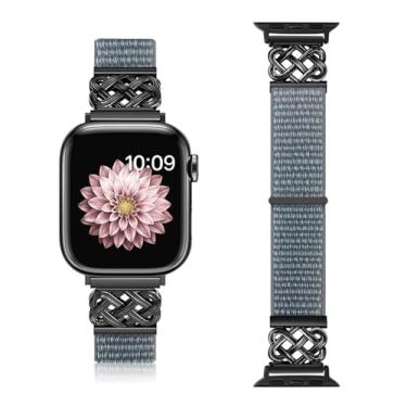 Imagem de Chinber Pulseiras de nylon compatíveis com Apple Watch séries 10, 9, 8, 7, 6, 5, 4 e 3 de 38 mm, 40 mm, 40 mm, 41 mm, 42 mm, 45 mm, 46 mm, 49 mm, SE, Ultra 2 1, Cinza nuvem tempestade, 44mm/45mm/46mm