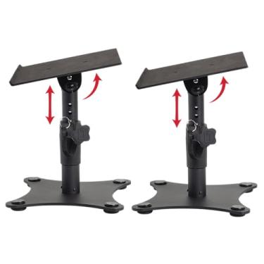 Imagem de Gator Frameworks Suportes para monitor e alto-falante de estúdio de mesa com superfície acolchoada de espuma EVA, ângulo ajustável de 0° a 15° – Conjunto de 2 (GFWSPKSTMNDSK)
