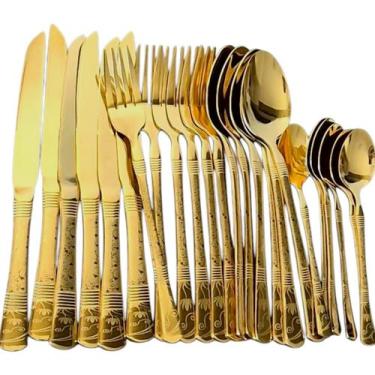 Imagem de Faqueiro Talheres de Luxo Dourado Trabalhado 24Un - AMIGOLD