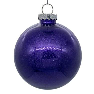 Imagem de Vickerman Enfeite de Natal com bola transparente de 15 cm com interior de glitter roxo Este item vem com 4 ornamentos por unidade.