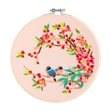 Imagem de Huacan Kits de bordado para adultos, iniciantes, 1 peça com estampa de flores estampadas, kit de costura faça você mesmo, ponto cruz 19 x 19 cm