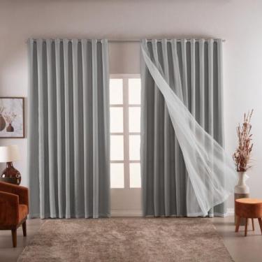 Imagem de Cortina Blackout Luxo 6,00x2,70 com Voal Tecido Liso Grande - ENTROU C