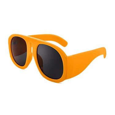 Imagem de FEISEDY Óculos de sol retrô modernos Avaitor para mulheres e homens, óculos de sol grandes vintage anos 70 anos 80 B2745, Armação amarela/lente cinza, 55mm