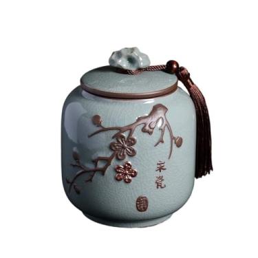 Imagem de Lata de chá Lata de chá de cerâmica doméstica com tampa selada, grande capacidade, jarra de armazenamento em relevo para chá, especiarias, doces, café Caixa de chá(Blue)