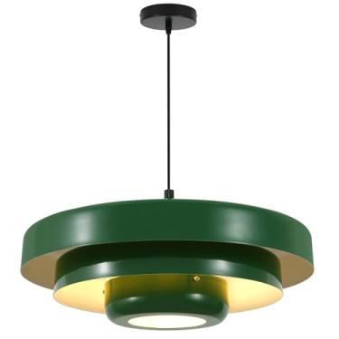 Imagem de Qepeety Grande Luminária Pendente Verde Para Ilha De Cozinha, Suspensa, Cúpula Metal 3 Camadas, Acessórios Modernos Meados Do Século Sala Jantar E Quarto