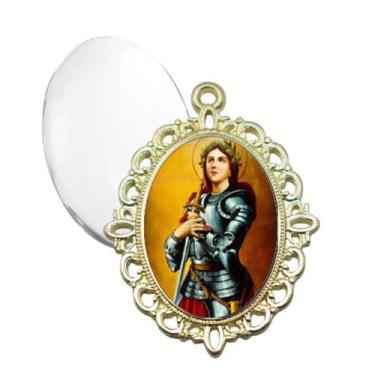 Imagem de Relicario Dourado Santa Joana D Arc Terno Noivo lapela Qualidade Resin