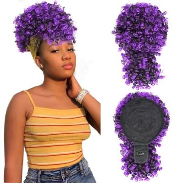 Imagem de MODSIGHT Rabo De Cavalo Afro Puff Com Cordão E Franja Modsight, Coque Cacheado Crespo Preto A Roxo, Apliques Cabelo, Curta Bufante Para Mulheres