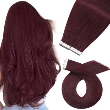 Imagem de Moresoo 40 Extensões De Cabelo Com Fita Adesiva Borgonha Para Mulheres 12" Humano Real 60G Cola Curta Fashion Cor Natal 99J