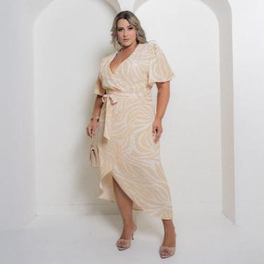 Imagem de Vestido Longo Plus Size Moda Sofisticada Evangelica - Rosamel, Creme, 