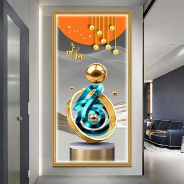 Imagem de mwpqbd Arte de parede geométrica moderna, pintura vertical para sala de estar, mural de hall de entrada de luxo, descasque e cole 100 x 199 cm (E)