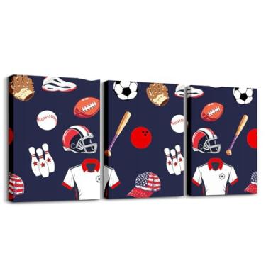 Imagem de Feelyou 3 peças de pinturas de parede para crianças, meninos, esportes, bola de rúgbi, impressão de futebol, arte de parede para sala de estar, quarto, meninos, meninas, pôsteres esportivos, fotos