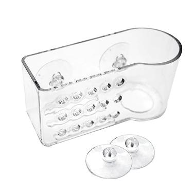 Imagem de AMUONTY Suporte de esponja de plástico para ventosa de pia de cozinha, suporte de escova (14,5 cm x 6 cm x 7,9 cm), transparente