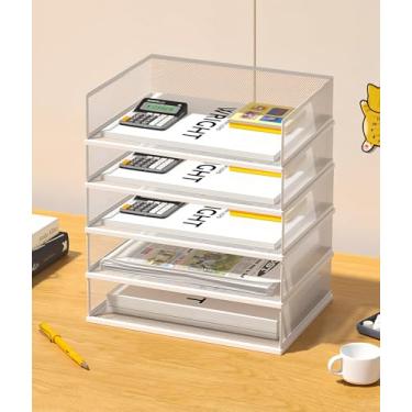 Imagem de Organizador de arquivos de mesa de malha A3, bandeja de papel empilhável, classificador de documentos de mesa, armazenamento de arquivos, organizador de bandeja de papel de 3/4/5 camadas, acessórios
