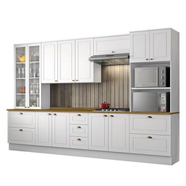 Imagem de Cozinha Completa 6 Peças Americana Branco Com Cristaleira Tampo Nature - Móveis Henn Branco