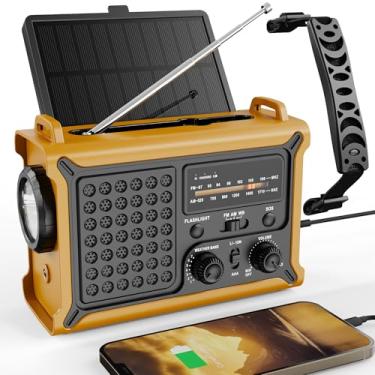 Imagem de Rádio meteorológico de manivela de emergência – painel solar grande, AM/FM/NOAA, lanterna, lâmpada de leitura, alarme SOS – Rádio de sobrevivência portátil para acampamento, furacões, tempestades