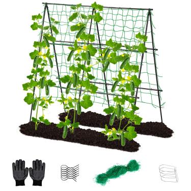 Imagem de lalahoni Garden Trellis Para Plantas Trepadeiras Ao Ar Livre, Treliça De Pepino Em Formato A 1,2 M X Canteiro Elevado, Suporte Metal Plantas, Videiras, Flores, Frutas, Uvas, Vegetais, Preto