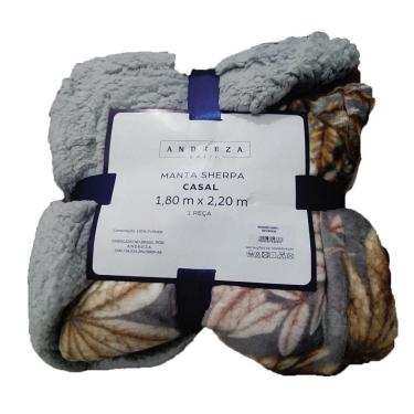 Imagem de Manta Sherpa Casal Andreza Flores Cinza