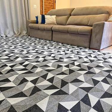 Imagem de Tapete Jacquard 2,00 m x 3,00 m Antiderrapante Geométrico Sala Escritório Quarto(Preto-3,00 x 2,00)