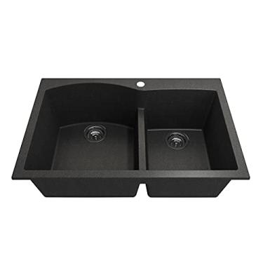 Imagem de BOCCHI Pia de cozinha de granito duplo Campino Duo 1602-505-0126, suporte duplo, 60/40, preto metálico