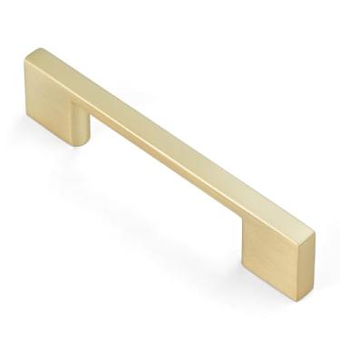 Imagem de Dazzleeta Pacote com 10 puxadores de armário em ouro escovado, 9,5 cm quadrados de latão para cozinha, gaveta, armário, cômoda, ferragens