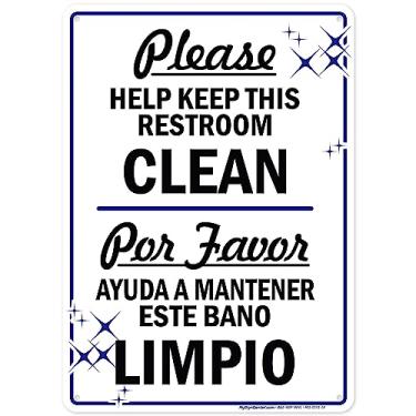 Imagem de Ajude a manter esta placa de banheiro limpa, inglês e espanhol bilíngue, 25 x 35 cm, alumínio 040 livre de ferrugem, resistente ao desbotamento, fabricado nos EUA por My Sign Center