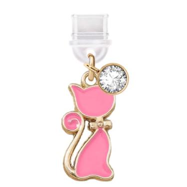 Imagem de ELISE & FONDA TP739 Tipo-C porta de carregamento plugue antipoeira pequeno gato gatinho pingente de telefone celular para iPhone 15/16/Samsung/OnePlus/Xiaomi/oppo telefones Android (rosa)