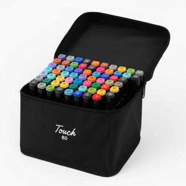Imagem de Caneta Marcador Para Colorir Desenho Profissional 24, 36, 48, 60, 80, 100, 120, 168 Cores Conjunto De Canetinhas Pontas Duplas Codificados por Cores Vivas para Desenho (80)