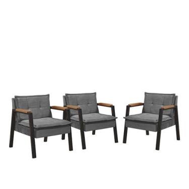 Imagem de Conjunto 03 Poltronas Estilo Industrial Braço de Ferro Fortaleza - Gon