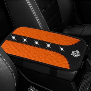 Imagem de Wogomz Capa de console central de carro Bling Crown, capa de apoio de braço para carros, capa de apoio de braço de couro à prova d'água, almofada de caixa de descanso de braço, protetor universal para