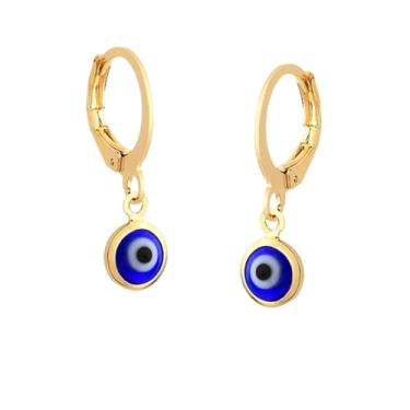 Imagem de Brinco Fecho Click Pingente Olho Grego Azul Folheado a Ouro 18k
