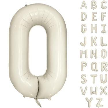 Imagem de Balão de letra branca creme de 101 cm, balão grande com letra O, balões de alfabeto de hélio, bege, festa de aniversário, chá de bebê, decoração de cerimônia de formatura (branco creme, letra O)