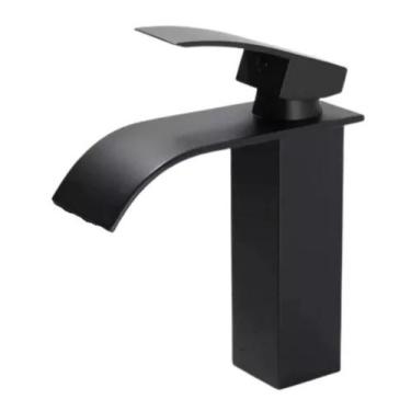 Imagem de Torneira Cascata Baixa Banheiro Cuba Monocomando Metal Preto - Dekor