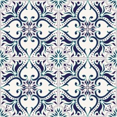 Imagem de Papel de Parede Adesivo Lavável Banheiro Azulejo Flor 12m