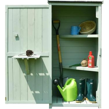 Imagem de Armários De Armazenamento Ao Ar Livre Galpões De Armazenamento De Madeira De Jardim Armários De Ferramentas De Varanda Armário De Armazenamento à Prova De Chuva Para Pátio, Green, 65x47x142cm