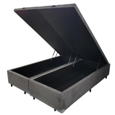 Imagem de Cama Box Bau Cinza Suede King 1,93cm Premium Blindada Super Reforçada