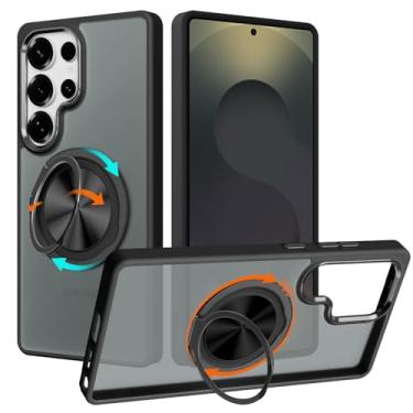 Imagem de ZIYE Capa preta para Samsung Galaxy S25 Ultra com suporte [compatível com MagSafe] Capa magnética de grau militar à prova de choque com suporte giratório de 360 graus para mulheres e homens