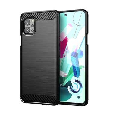 Imagem de WDMYLFTW Capa para LG Q92 5G atualizada antiderrapante absorção de choque flexível TPU fibra de carbono bumper capa protetora de borracha macia para celular (preto)