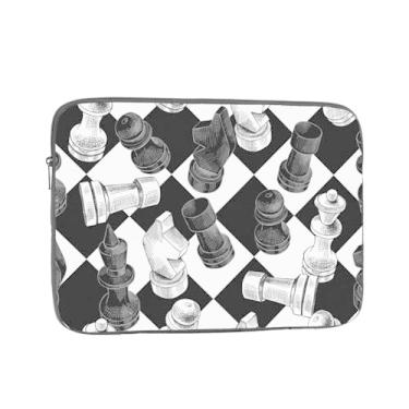 Imagem de Figuras de xadrez em uma capa para laptop de tabuleiro de xadrez, pasta durável à prova de choque, capa protetora para notebook de 13 polegadas