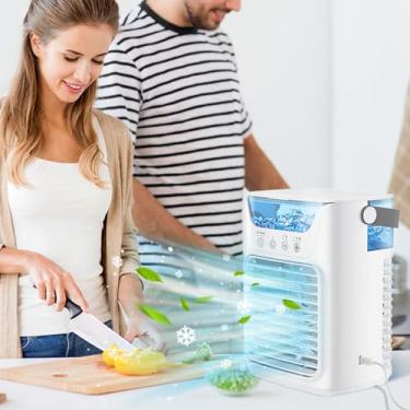 Imagem de KIMISS Ventilador Portátil de Ar Condicionado 4 Em 1 Com Tanque de água de 700 Ml, 3 Opções de Velocidade, Alimentação USB, Umidificador e Luz Noturna de 7 Cores para Casa, Escritório e