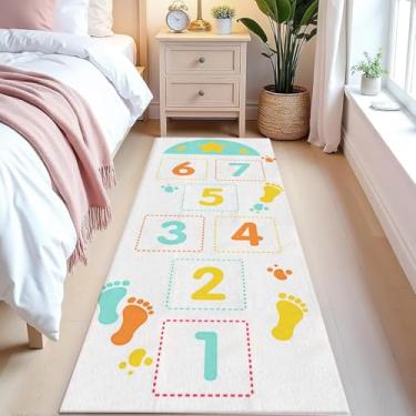 Imagem de Tapete infantil interativo para brincar - divertido jogo de amarelinha, antiderrapante, vai para o tapete, lavável e fácil de cuidar - Ótimo para salas de jogos e espaços de aprendizagem (3, 8 x 2,4 m