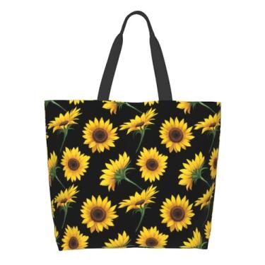 Imagem de Cafl Bolsa de ombro grande reutilizável ecológica bolsa de compras portátil de armazenamento, Girassol amarelo 11, One Size
